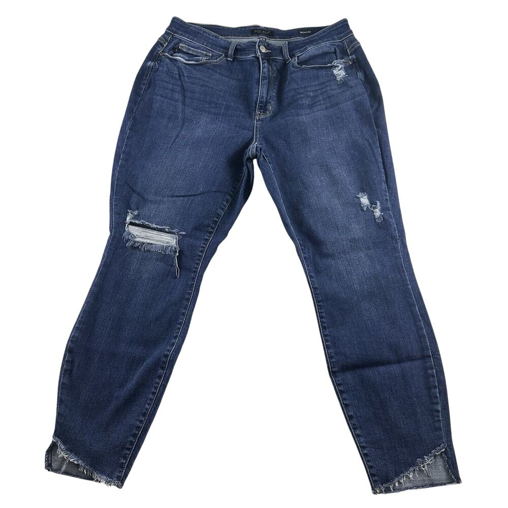 Judy Blue - Womens Jeans - 18W - Blue Denim Skinny Fit - Distressed Skinny Fit